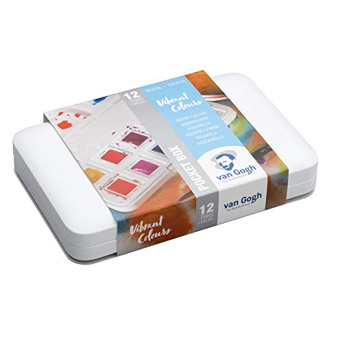 Van Gogh Watercolor Paint Set, Plastic Pocketbox, 12-Half Pan Vibrant Colors Selection - color: 12 Vibrant (Plastic Pocketbox), style: Half Pan