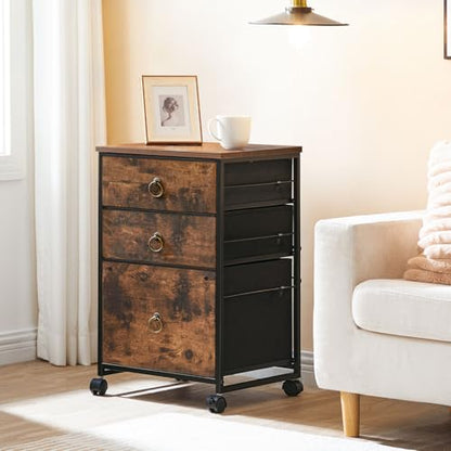 HOOBRO 3-Drawer Mobile File Cabinet, Vertical Filing Cabinet, Under Desk Cart with Drawers for Home Office, Rolling Printer Stand, A4/Letter-Sized, Fabric Drawer, Rustic Brown BF30WJ01 - color: Rustic Brown