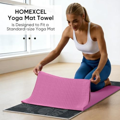 HOMEXCEL 2PK Yoga Mat Towels for Hot Workout, Ultra-Absorbent, 26.5" x 72" - color: Blue/Pink