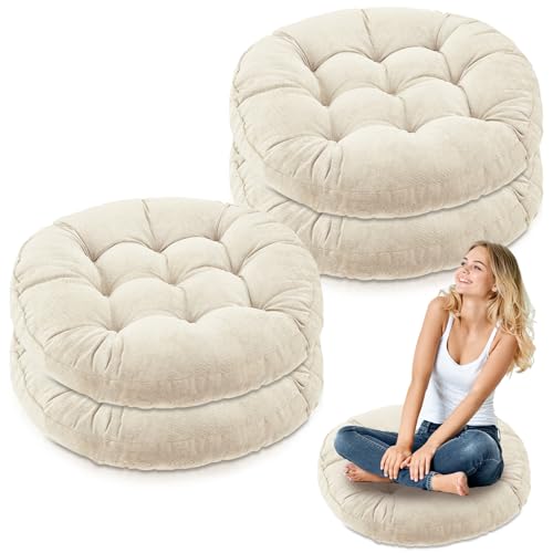 Jerify Beige 4 Pcs Large Floor Pillow Cushion,Round 22 x 22 | Round Square Flexible Seating Floor Meditation Pillow for Classroom Adult Picnic Party Learning Daycare School Reading Corner - color: Beige, size: Round 22 x 22