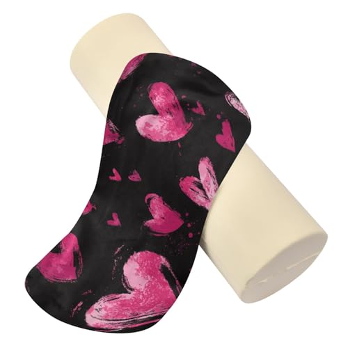 Bolster Pillow Neck Pillow Round Soft Health Memory Foam Pillows Long Cylindrical Body Pillow with Removable Cover Cute Back Yoga Brush Stroke Valentine Hearts 17" x 5.5" - color: Brush Stroke Valentine Hearts