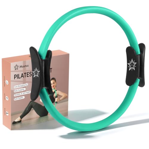 Pilates Ring 14"Pilates Circle with Foam Padded Handles Home Workout | Magic Circle Pilates Ring, Inner Thigh Toning, Core & Full Body Training, Yoga Ring for Women & Men - color: Green
