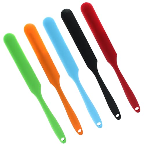 5Pcs Silica Gel Jar Scraper Spatulas, Green/Orange/Red/Blue/Black | 9.45 Inch, Cake Cream Butter Spatulas, Non-Stick Silicon Rubber, Long Handle - color: Green/Orange/Red/Blue/Black