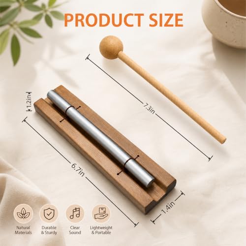 1 Tone Hand Chime Bell for healing, Meditation Chime Bar with Wooden Mallet for Teachers Classroom Management, Mindfulness Bell Percussion Instrument for Yoga, Prayer, Focus and Relaxation