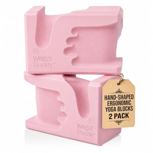 WRISTBuddy® Yoga Blocks 2 Pack, High Density Non-Slip, Hand-Shaped Design | 60% less wrist pressure —patented hand-shaped design eases wrist discomfort for yoga, Pilates, push-ups, planks & handstands. - color: Blush Pink