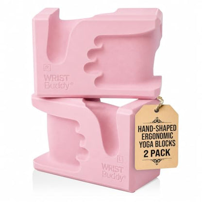 WRISTBuddy® Yoga Blocks 2 Pack, High Density Non-Slip, Hand-Shaped Design | 60% less wrist pressure —patented hand-shaped design eases wrist discomfort for yoga, Pilates, push-ups, planks & handstands. - color: Blush Pink