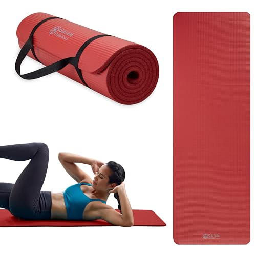 Gaiam Thick Yoga Mat, Exercise & Fitness Mat with Easy-Cinch Carrying Strap | Non-Slip NBR Foam | Joint Cushioning | Yoga, Pilates, Fitness & Floor Workouts | 72"L x 24"W - color: Red, size: 2/5" (10MM)