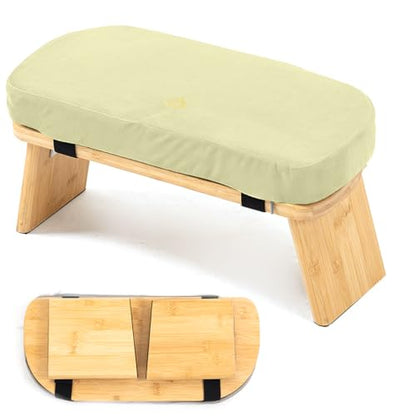 Bamboo Meditation Bench, Foldable Prayer Stool (Beige) | Meditation Kneeling Bench, Seiza Prayer Bench, Prayer Bench with Meditation Cushion, Kneeling Prayer Stool for Home - color: Beige