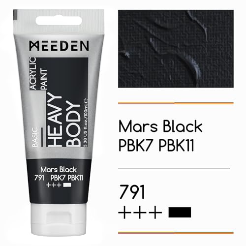 MEEDEN Acrylic Paint Mars Black: 100ml/3.38oz x 2 with Titanium White | Heavy Body Artist Acrylic Paint Set for Canvas, Wood & Craft, Non-toxic Creamy Art Paint with Titanium White for Mixing - color: Mars Black, size: 2 Tubes