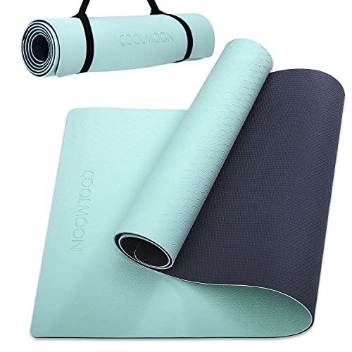 COOLMOON Yoga Mat Non Slip, Anti-Tear 1/4 Thick TPE Yoga Mats for Women and Men, 72"x24" Exercise & Fitness Mat with Carrying Strap, Workout Mats for Yoga, Pilates and Floor Exercise - color: Green