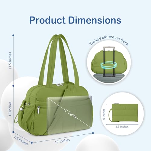 TOPDesign Travel Duffel Bag for Women, Puffer Gym Bag Sports Tote with Wet Pocket, Carry On Weekender with Luggage Sleeve (Green) - color: Green