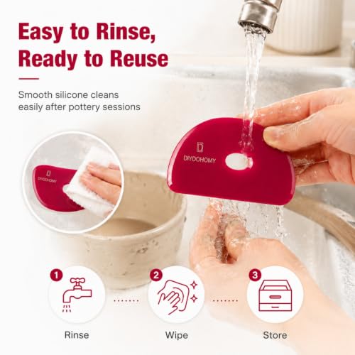 Diyoohomy 6pcs Soft Silicone Pottery Ribs for Ceramic, Mud and Clay Tools | Red Flexible Rubber Rib Trimming, Shaping, Smoothing Tools Kit And Supplies, Mudtools Wheel Throwing, Handbuilding, Sculpting - color: red-6