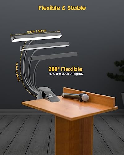 Glocusent Rechargeable Music Stand Light, 11.2” Wide Piano Light | 57 LED Clip On Light, 3 Colors & 5 Brightness Piano Lamp,140Hrs Runtime, For Musician/Piano Player/Sheet Music/orchestra - color: Black