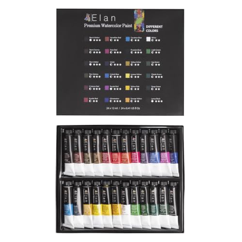 Elan Professional Watercolor Paint Set, 24 Liquid Watercolor Paint Tubes 0.4fl oz, Mini Tubes for Canvas & Crafts, Art Paints for Adults | Highly Pigmented Watercolour Paints, Smooth Coverage, Soft Matte Finish - color: Watercolor, style: 24x0.4 Oz