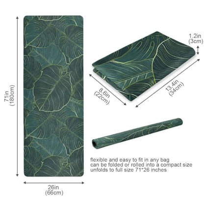 Vintage Mandalas Leaves Yoga Mat Non Slip Thick Kids Banana Palm Eco Rubber Workout Foldable Yoga Mat Women Exercise, 70.8''x26''