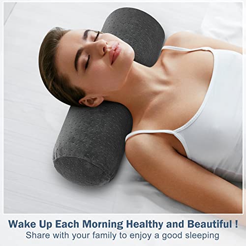 Remerry 2 Pcs Velvet Neck Roll Pillow Cover, 18 x 6 Inches, Ash Black | Soft Zippered Bolster Case for Cylindrical Lumbar Support, Ideal for Couch Bed Neck Rest, Pillowcase Only Insert Not Included - color: Ash Black, size: 18 x 6 Inches