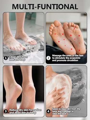 Kalolary Silicone Shower Foot Scrubber Mat with Non Slip Suction Cups - color: Grey