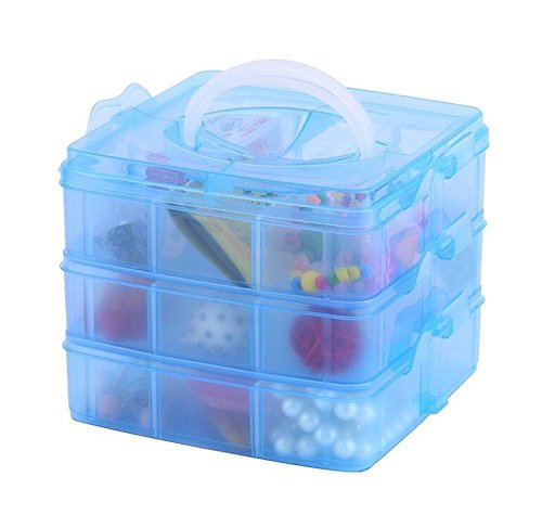 Kamay's Medium 3 Tier Stackable Adjustable Compartment Slot Bead Craft Jewellery Tool Storage Organiser Snap-lock Tray Container, with 18 Compartments, Container Box Blue - style: Medium 3 Tier 18 Compartments Blue