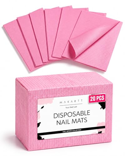 Makartt 20 Pcs Pink Disposable Nail Mats, Waterproof | 3-Ply Absorbent Nail Mat with PE backing, Foldable for Easy Storage, Ideal for Salon, Tattoo, and Home DIY Manicure - color: Pink, size: 20PCS
