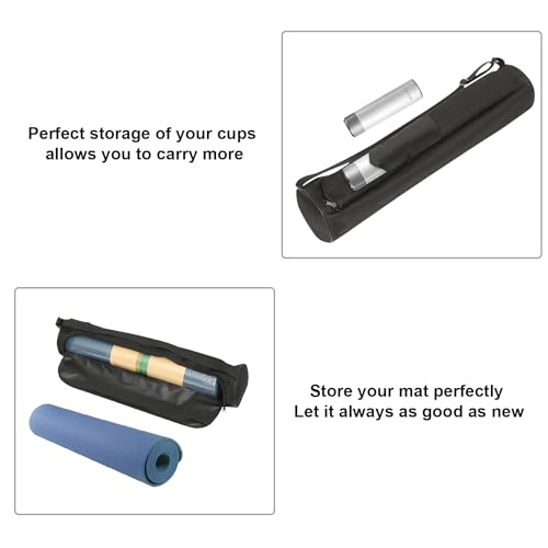 EVEME Yoga Mat Bag for Women & Men,Travel Yoga Gym Bag for 1/4" 1/3" Thick Exercise Yoga Mat,Fitness mat bag,sprot mat pouch - color: Black with cup pocket