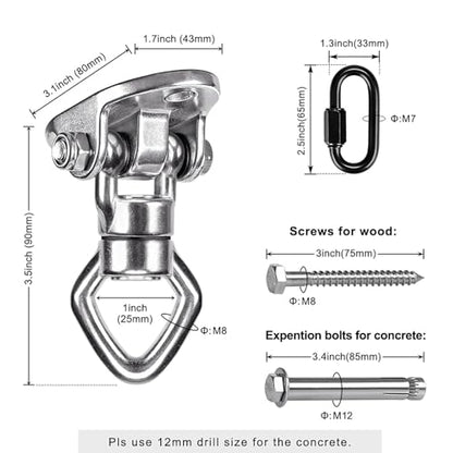 Swing Hanger Ceiling Mount with Double Bearing Hanging Chair Hanger 900 LB Capacity Stainless Steel Hammock Hardware 360° Swing Hook for Aerial Silks, Punching Bag, Hanging Chair, Gymnast Ring - color: 2 Holes Base Silver Swing Hanger