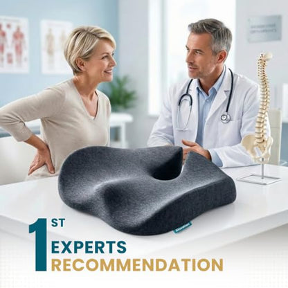 Ergo Office Chair Cushion for Back Pain, Sciatica, Tailbone Pain Relief - color: Dark Gray & Light Gray