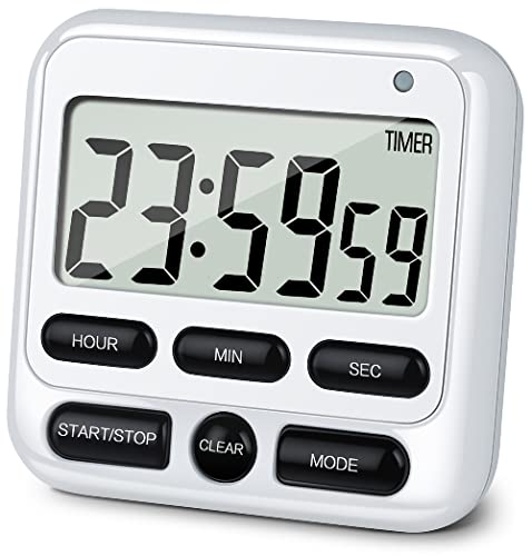 4-in-1 Digital Timer with Count Up/Down, Clock & Alarm, Ring & Silent Modes - color: White