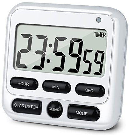 4-in-1 Digital Timer with Count Up/Down, Clock & Alarm, Ring & Silent Modes - color: White