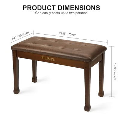 Duet Piano Bench with Storage, Wooden Piano Stool with Waterproof Padded Cushion, Bench Seat for Vanity, Living Room, Bedroom (Wood) - color: Duet-wood