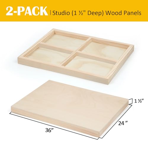 2 Pack 24x36'' Unfinished Gallery Birch Wood Canvas Panels | 1 1/2’’ Deep Cradle Boards for Painting, Acrylic Pouring, Art, Burning, Crafts, Epoxy Resin, Laser Engraving Cutting - size: 24*36 2 Pack