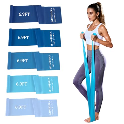 5-Piece Resistance Bands Set, 5.9 ft, Latex-Free for Exercise and Therapy - color: Gradient Blue Set, size: 6.9FT