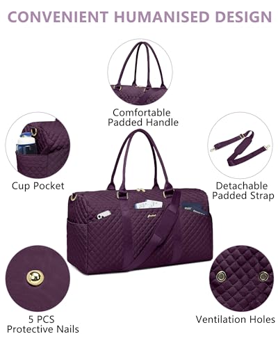 Women Weekender Travel Duffle Bag: Travel Duffel Overnight Bags with Shoe Compartment Large Carry on Tote with Toiletry Bag Weekend Traveling Yoga Gym Hospital Bag for Women with Wet Pocket Purple - color: 03-Purple, size: Large