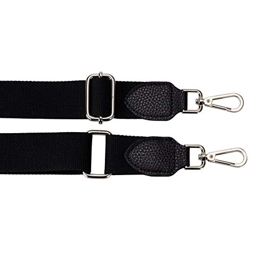 Allzedream Purse Straps Replacement Crossbody Bags Handbag Wide Canvas Leather Adjustable - color: Black, Silver Hardware