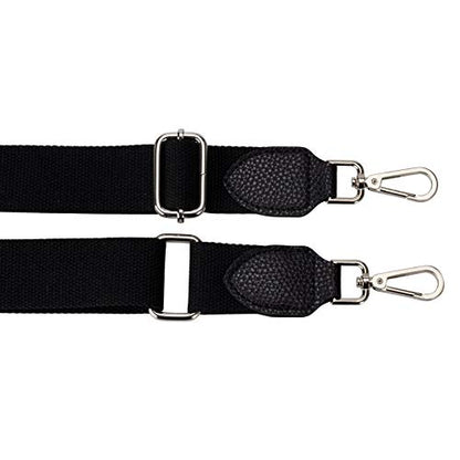 Allzedream Purse Straps Replacement Crossbody Bags Handbag Wide Canvas Leather Adjustable - color: Black, Silver Hardware