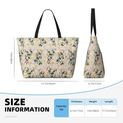 Large Beach Bag for Women Waterproof Foldable Travel Shoulder Tote Bag with Pocket for Weekender Pool Vacation - color: Daisy Beige
