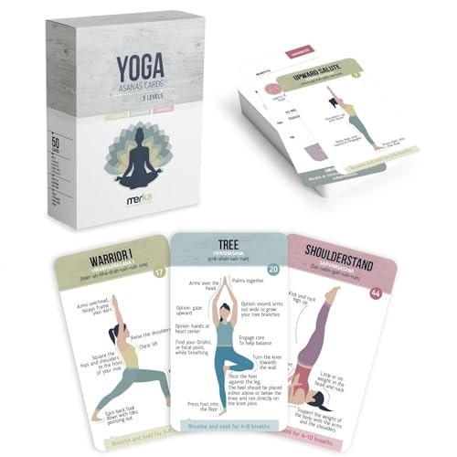 merka Yoga Cards Flashcard Deck - 50 Plastic Cards, One Size - 45 Asanas & Sanskrit Names - Yoga Gifts for Women
