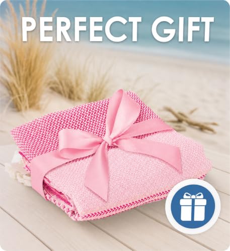 ATANI Turkish Beach Towel, Converts to a Bag, Oversized 100% Cotton Bath Towels Lightweight Quick-Dry Beach Blanket for Travel, Picnic, Camping, Yoga and Pool (Pink, 71 inc x 39 inc) - color: Pink, size: 71 inc x 39 inc