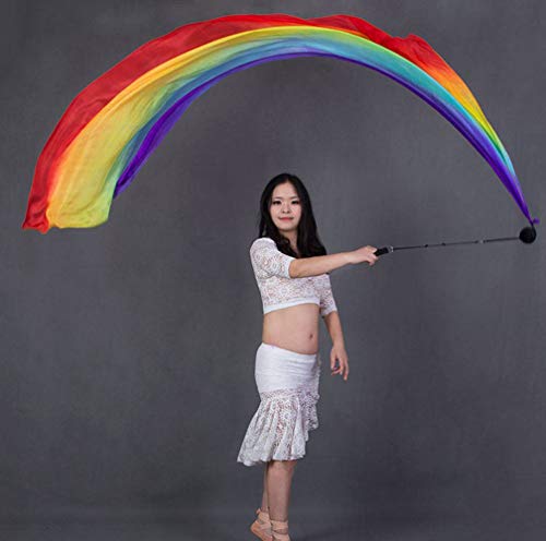 KIKIGOAL 2pcs 2.5x0.9M/98.43"x35.43" Multi-Color Dance Silk Veil Poi - color: pink yellow blue, size: 2.0x0.9M/78.74"x35.43"