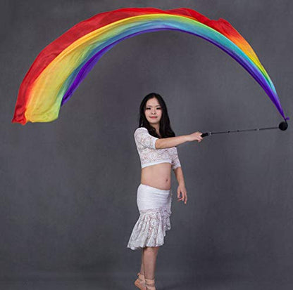 KIKIGOAL 2pcs 2.5x0.9M/98.43"x35.43" Multi-Color Dance Silk Veil Poi - color: pink yellow blue, size: 2.0x0.9M/78.74"x35.43"