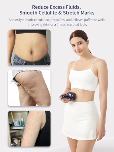 Lymphatic Drainage Massager & Anti Cellulite Massage Tool, Helps Reduce Stretch Marks & Cellulite, for Legs, Arms & Belly, Body Sculpting Machine with Light, Heat & Vibration - color: Blue
