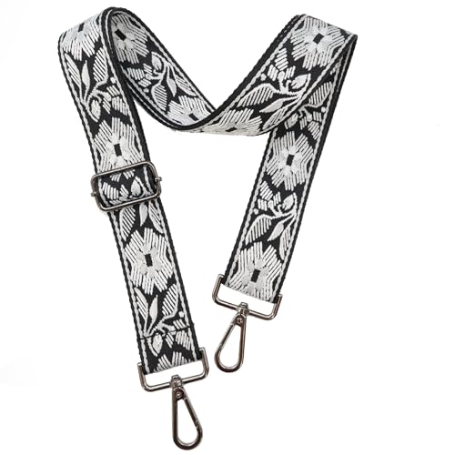 1.5" Wide Purse Strap Adjustable Replacement Gunmetal Hardware Long Crossbody Bag Strap for Thick Shoulder Bags Canvas Handbags Straps - color: Gunmetal Hardware-Light gary