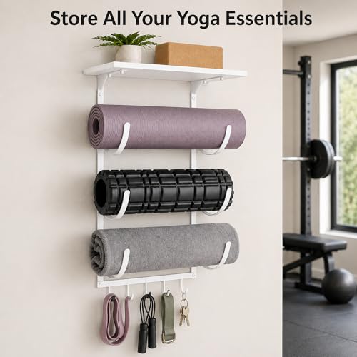 Wall Mount Yoga Mat Storage Rack - color: White