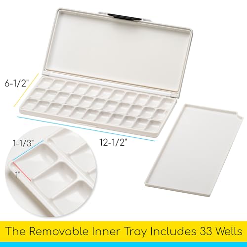 MEEDEN Watercolor Palette with Lid: 33 Wells Airtight Folding Paint Palette | Leakproof Palette with Large Mixing Tray - Empty Acrylic Painting Art Pallet 12.5"x 6.5", Blue - color: Blue