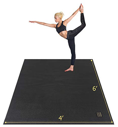 GXMMAT Large Yoga Mat 6'x4'/6'x6'(7mm) & 7'x5'(9mm) - color: Black Real, size: 6*4 FT