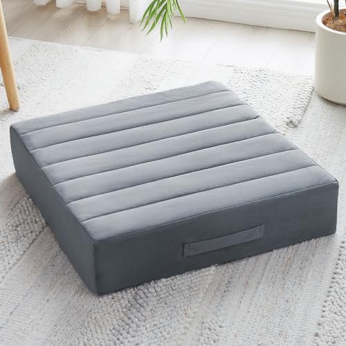 JKMAX 22 inches Floor Pillow for Adults - Large Meditation Cushion with Thick Foam & Soft Tufted Cover - Premium Outdoor Square Floor Cushion Seat - Yoga Pillows for Sitting On Floor - Dark Gray - color: Dark Gray, size: 1 Count