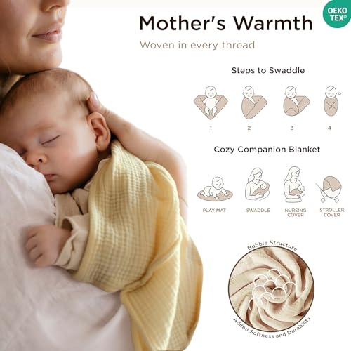 Threadmill Cotton Swaddle Blanket, Muslin, Beige, Breathable, Ultra-Soft | 100% Cotton, Muslin Weave, 41x37 in, Breathable, OEKO-TEX Certified, Machine Washable - color: Beige, size: Baby