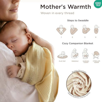 Threadmill Cotton Swaddle Blanket, Muslin, Beige, Breathable, Ultra-Soft | 100% Cotton, Muslin Weave, 41x37 in, Breathable, OEKO-TEX Certified, Machine Washable - color: Beige, size: Baby