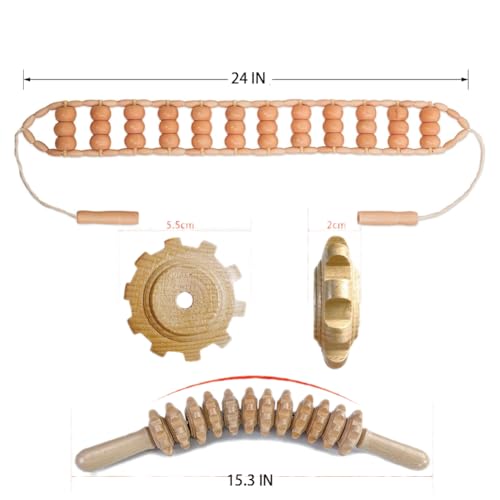 3-in-1 Wood Therapy Massage Tools Lymphatic Drainage Massager Maderoterapia Kit Wooden Gua Sha Massager Body Sculpting Tools for Muscle Pain Relief, Anti-Cellulite, Body Contouring and Shaping