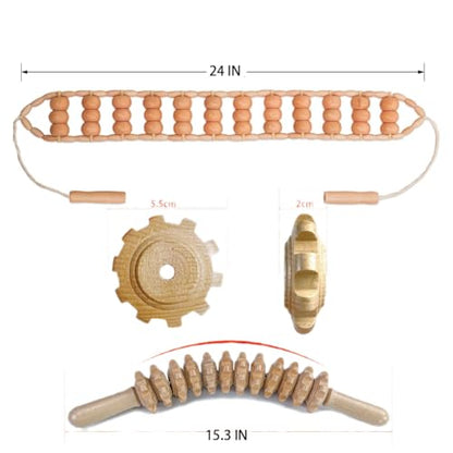 3-in-1 Wood Therapy Massage Tools Lymphatic Drainage Massager Maderoterapia Kit Wooden Gua Sha Massager Body Sculpting Tools for Muscle Pain Relief, Anti-Cellulite, Body Contouring and Shaping