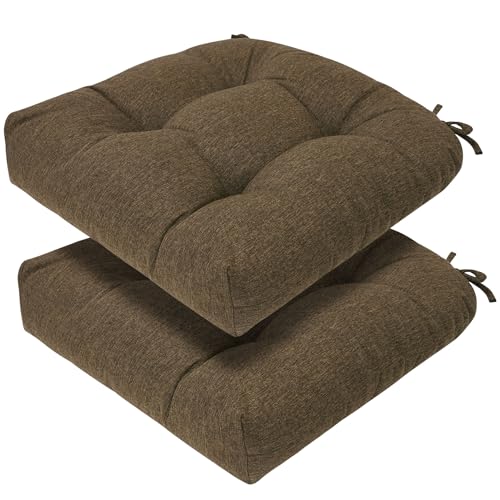 Magpie Fabrics Outdoor Tufted Seat Cushion 19"x19" Set of 2 (Dark Brown) - color: Dark Brown